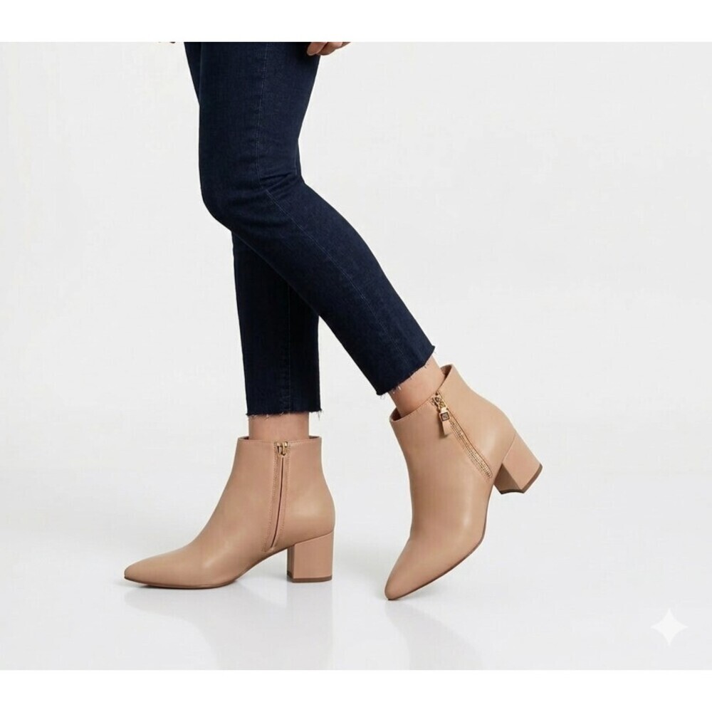 Kate Spade New York Alessia Leather Side Zip Ankle Bootie Size 8.5 Nude Beige